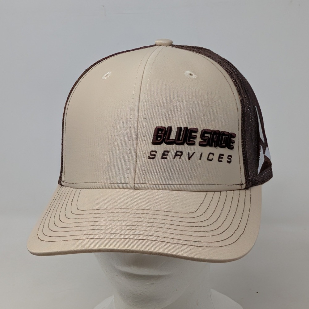 Blue Sage Services Trucker Hat Tan Brown Mesh Snapback Baseball Cap Logo Patch